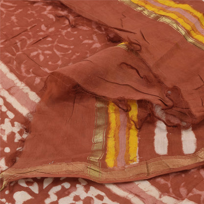 Sanskriti Vintage Long Dupatta/Stole Cotton Silk Orange Bagru Hand Block Pirnted