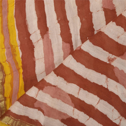 Sanskriti Vintage Long Dupatta/Stole Cotton Silk Orange Bagru Hand Block Pirnted