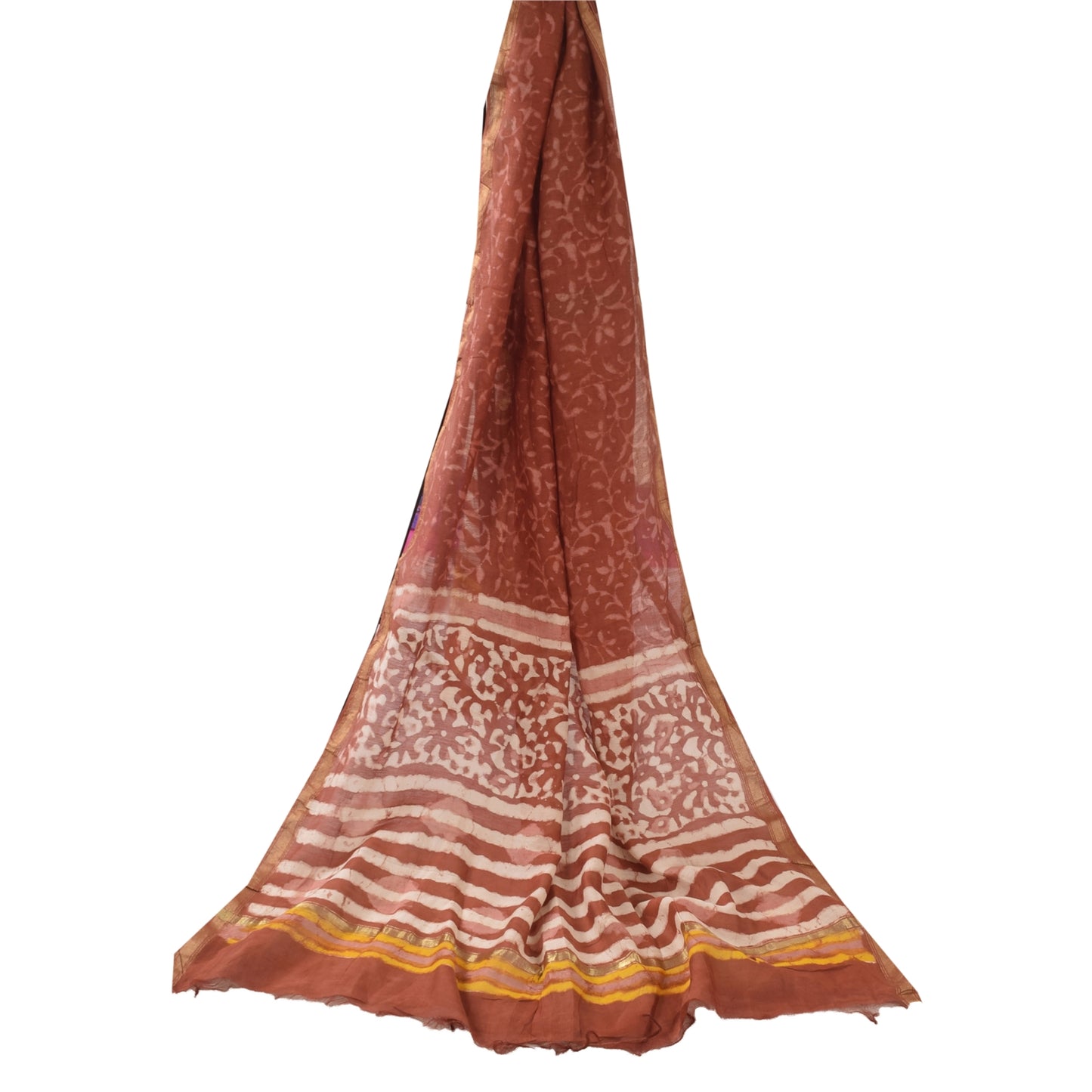 Sanskriti Vintage Long Dupatta/Stole Cotton Silk Orange Bagru Hand Block Pirnted