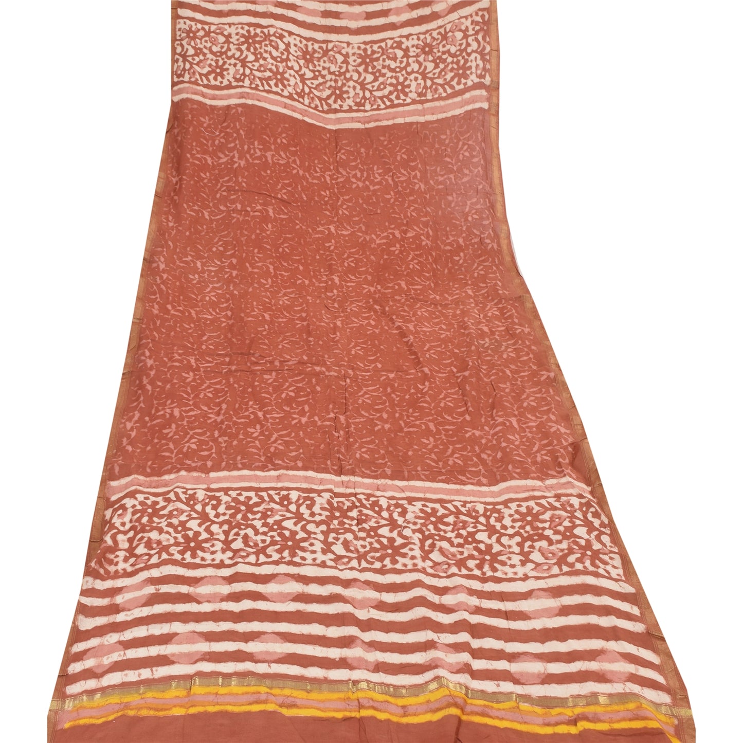 Sanskriti Vintage Long Dupatta/Stole Cotton Silk Orange Bagru Hand Block Pirnted