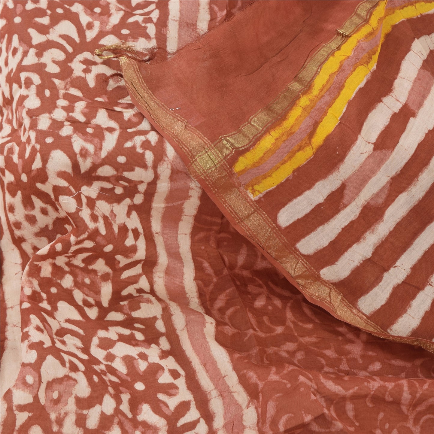 Sanskriti Vintage Long Dupatta/Stole Cotton Silk Orange Bagru Hand Block Pirnted