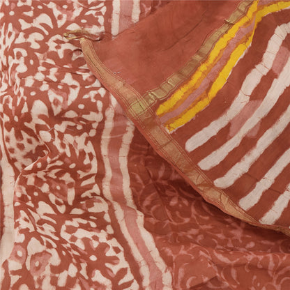 Sanskriti Vintage Long Dupatta/Stole Cotton Silk Orange Bagru Hand Block Pirnted