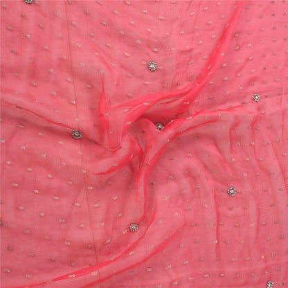 Sanskriti Vintage Long Dupatta/Stole Pure Georgette Pink Hand Beaded Woven Veil