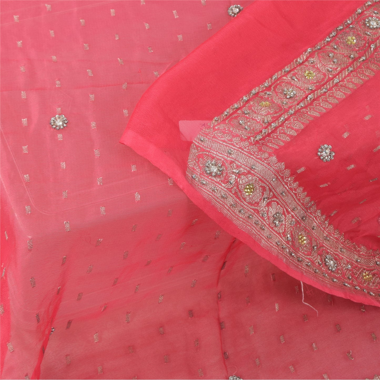 Sanskriti Vintage Long Dupatta/Stole Pure Georgette Pink Hand Beaded Woven Veil