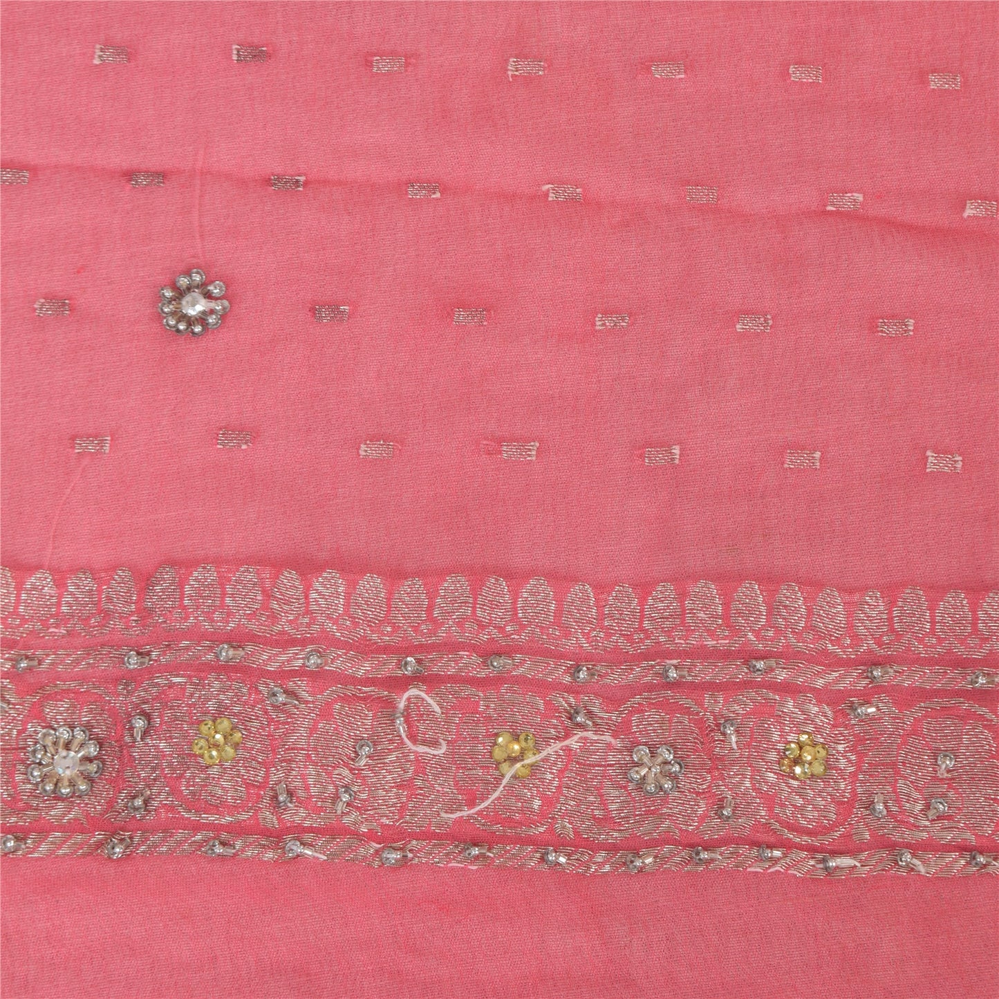 Sanskriti Vintage Long Dupatta/Stole Pure Georgette Pink Hand Beaded Woven Veil