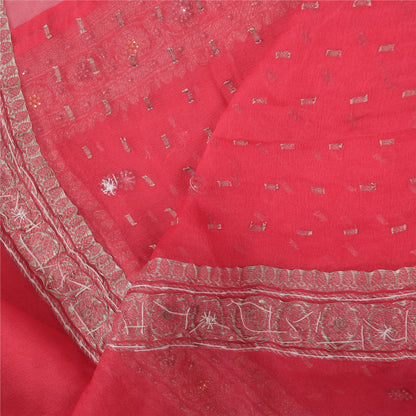 Sanskriti Vintage Long Dupatta/Stole Pure Georgette Pink Hand Beaded Woven Veil