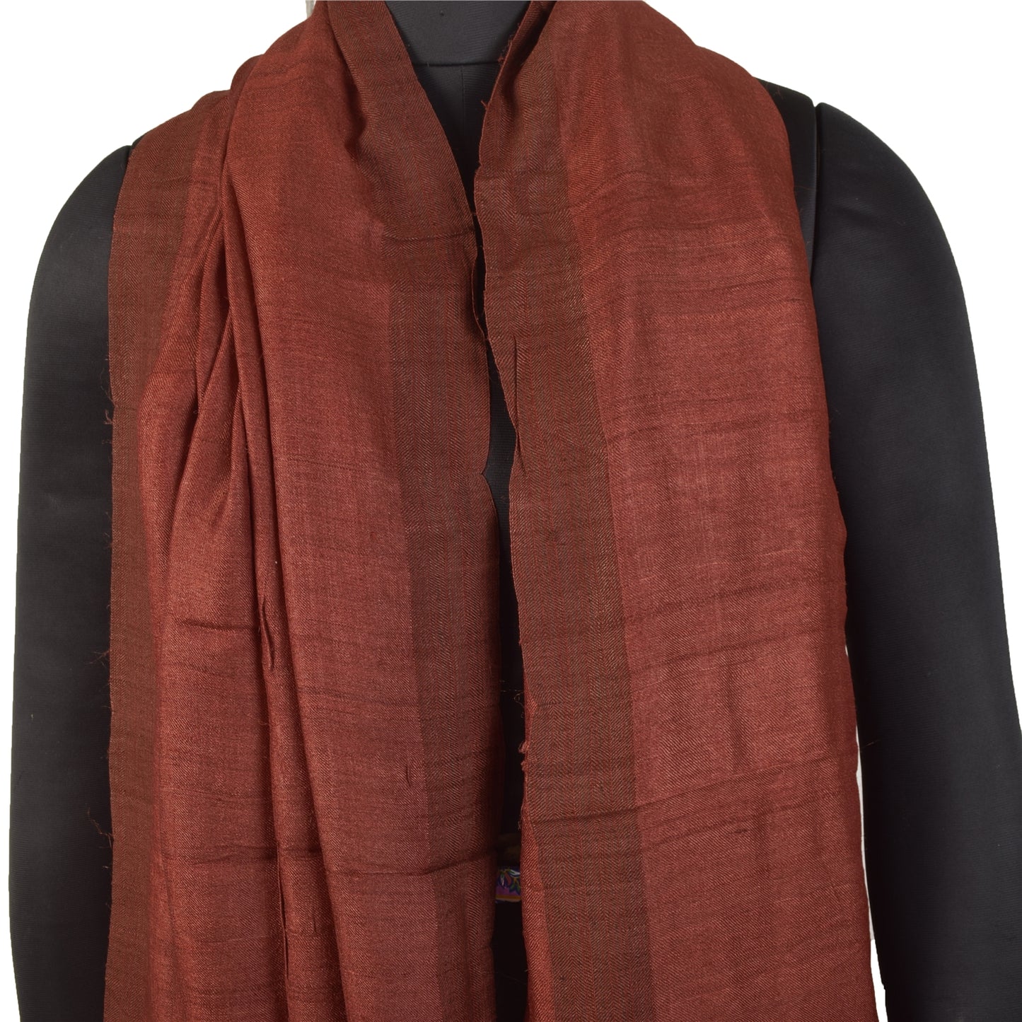 Sanskriti Vintage Long Dupatta/Stole Pure Silk Rusty Orange Solid Scarf Veil