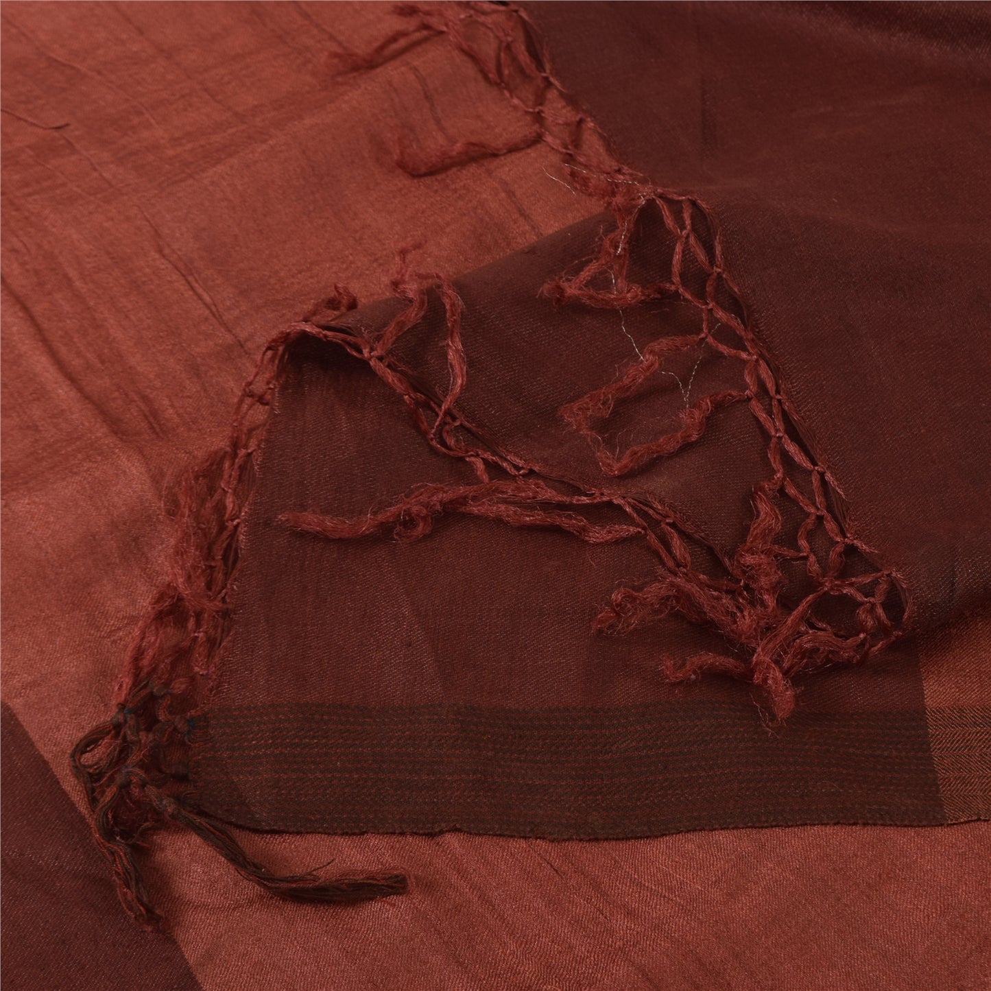 Sanskriti Vintage Long Dupatta/Stole Pure Silk Rusty Orange Solid Scarf Veil