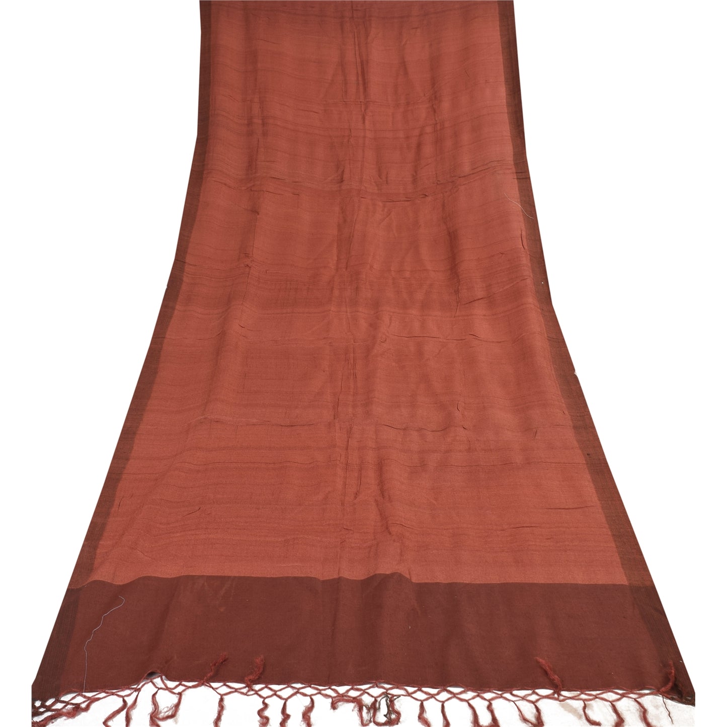 Sanskriti Vintage Long Dupatta/Stole Pure Silk Rusty Orange Solid Scarf Veil