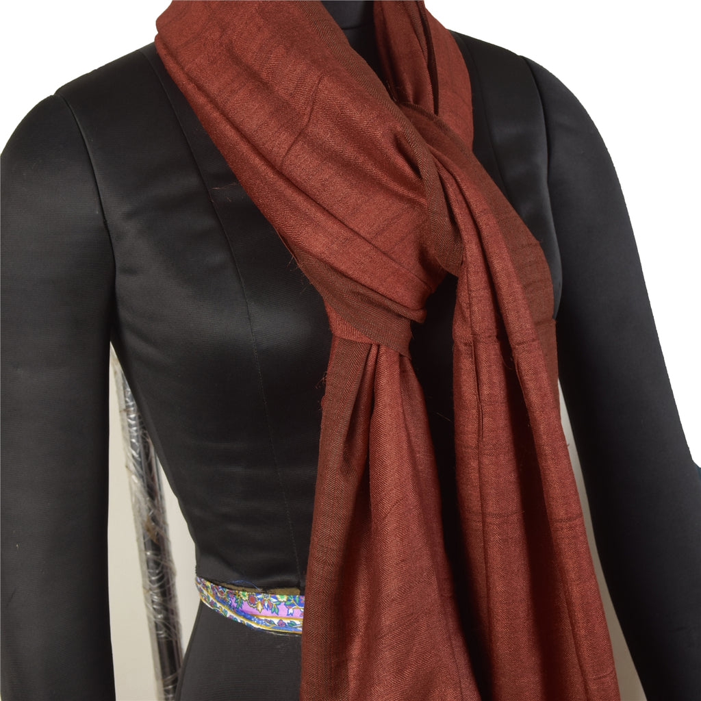 Sanskriti Vintage Long Dupatta/Stole Pure Silk Rusty Orange Solid Scarf Veil