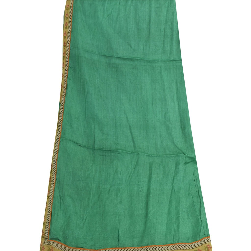 Sanskriti Vintage Long Dupatta/Stole Pure Silk Green Solid Wrap Scarf Scarves