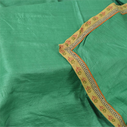 Sanskriti Vintage Long Dupatta/Stole Pure Silk Green Solid Wrap Scarf Scarves