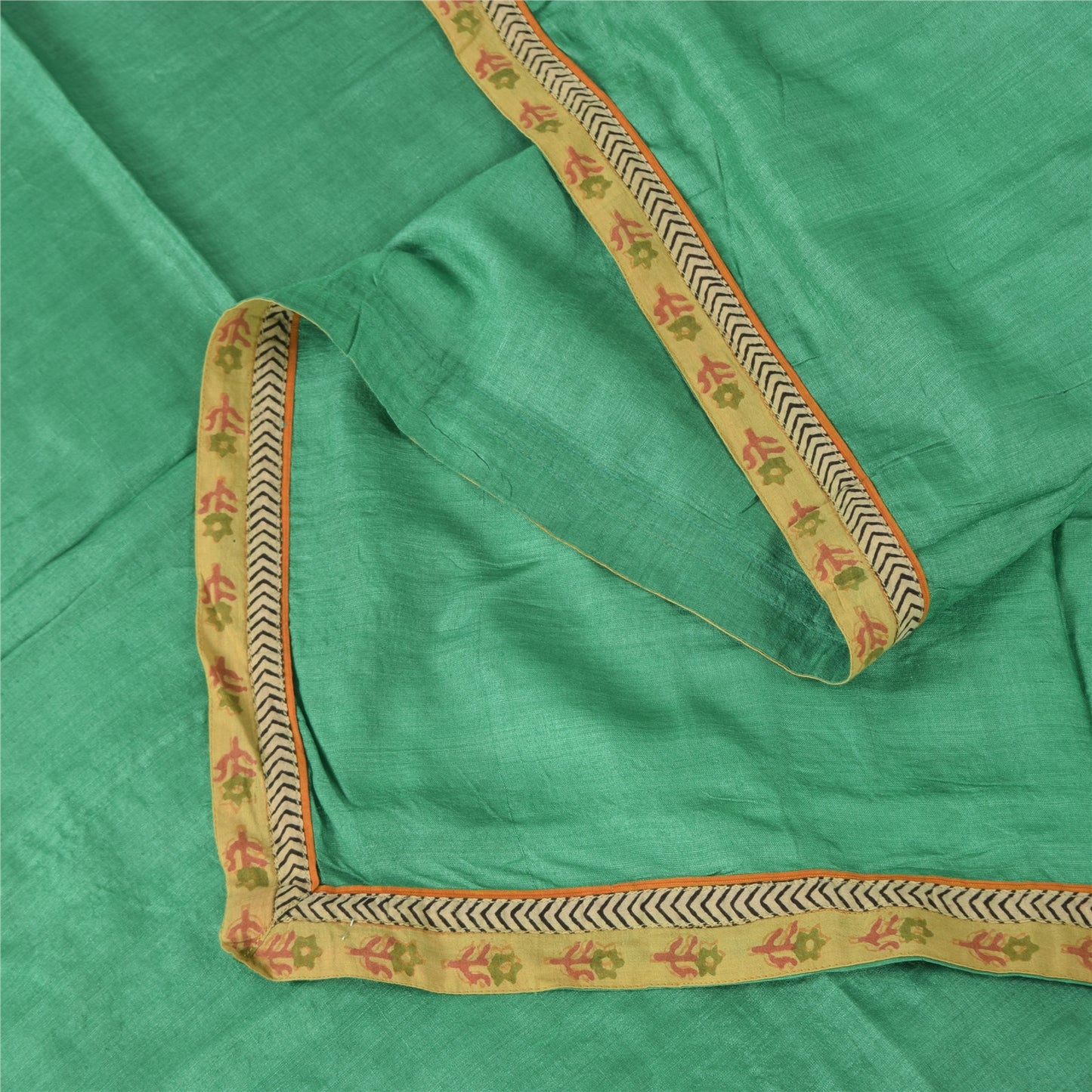 Sanskriti Vintage Long Dupatta/Stole Pure Silk Green Solid Wrap Scarf Scarves