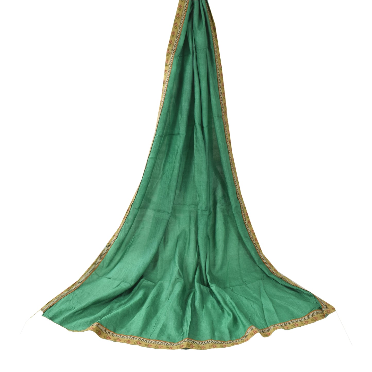 Sanskriti Vintage Long Dupatta/Stole Pure Silk Green Solid Wrap Scarf Scarves