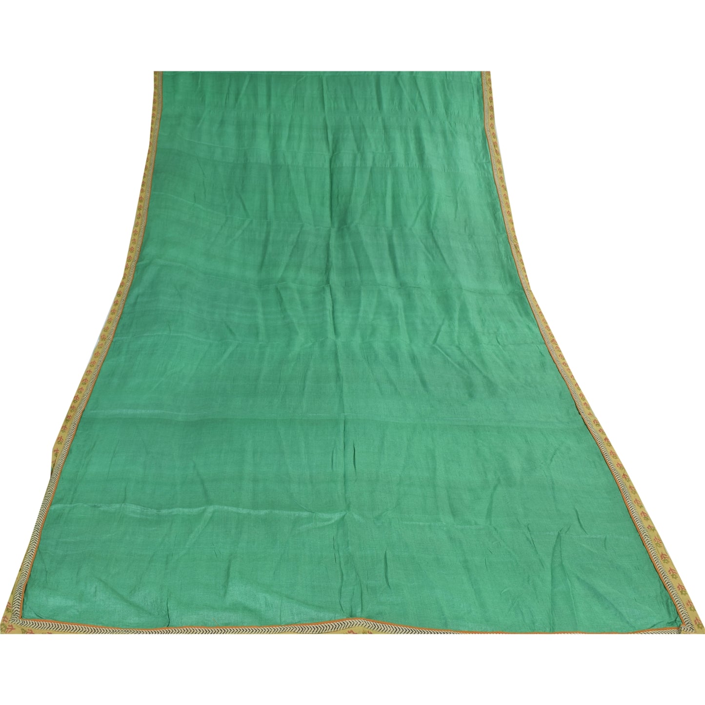 Sanskriti Vintage Long Dupatta/Stole Pure Silk Green Solid Wrap Scarf Scarves