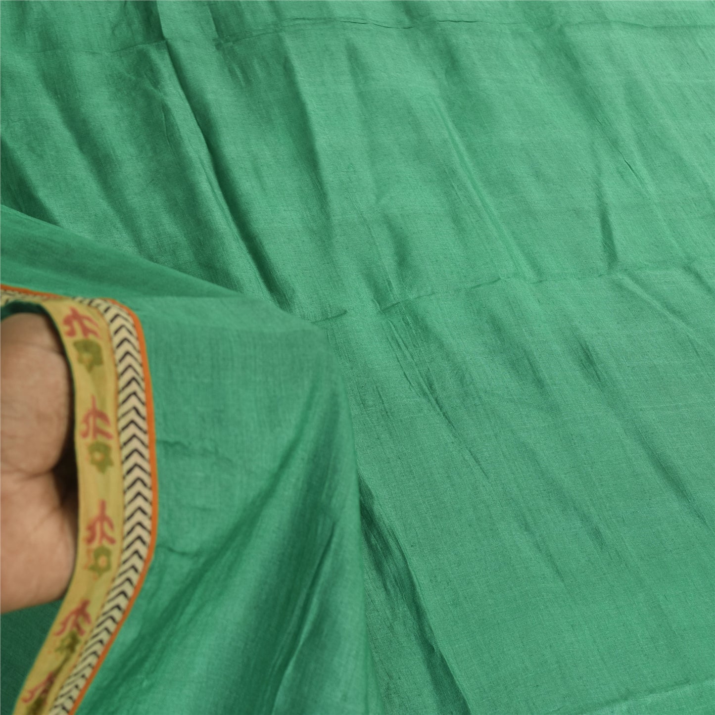 Sanskriti Vintage Long Dupatta/Stole Pure Silk Green Solid Wrap Scarf Scarves