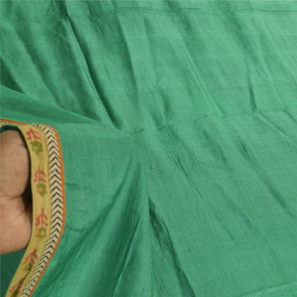 Sanskriti Vintage Long Dupatta/Stole Pure Silk Green Solid Wrap Scarf Scarves