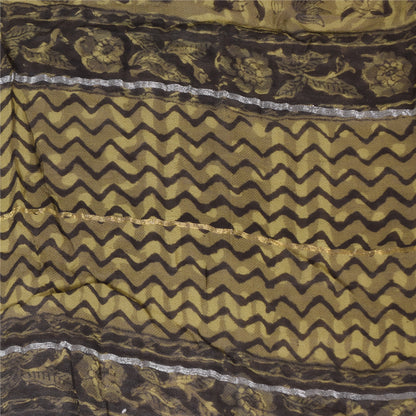 Sanskriti Vintage Long Dupatta/Stole Green Hand Block Printed Cotton Silk Veil