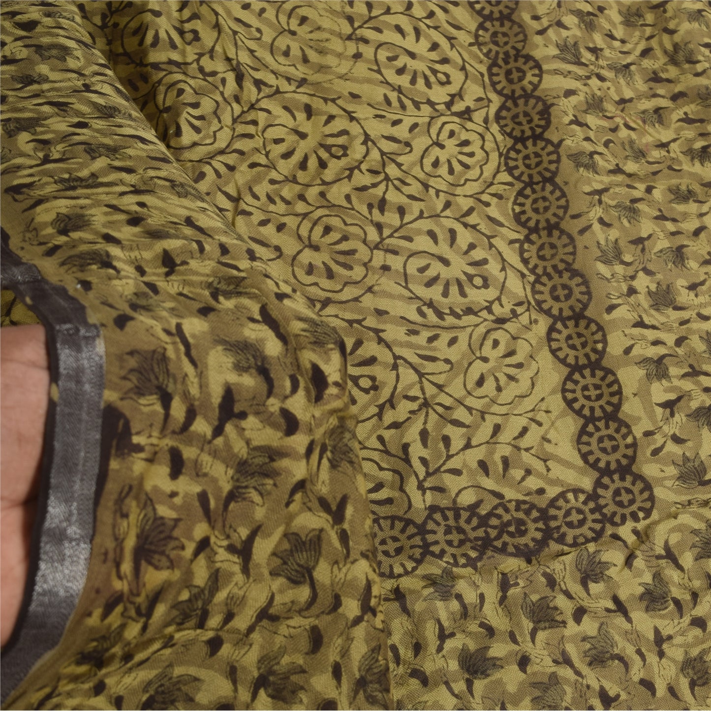 Sanskriti Vintage Long Dupatta/Stole Green Hand Block Printed Cotton Silk Veil