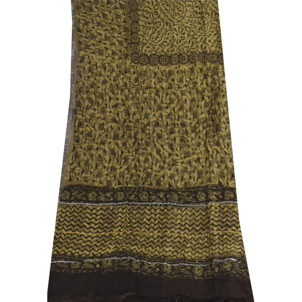 Sanskriti Vintage Long Dupatta/Stole Green Hand Block Printed Cotton Silk Veil
