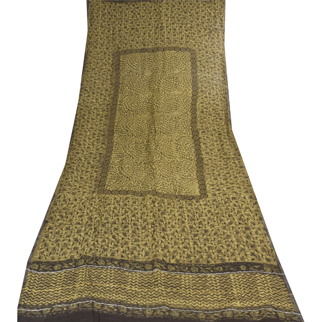 Sanskriti Vintage Long Dupatta/Stole Green Hand Block Printed Cotton Silk Veil