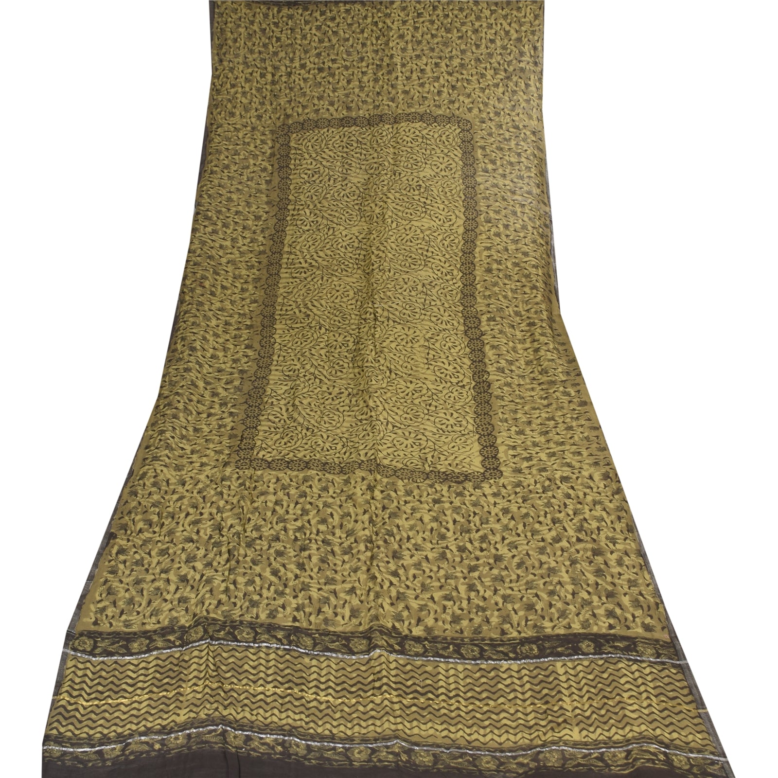Sanskriti Vintage Long Dupatta/Stole Green Hand Block Printed Cotton Silk Veil