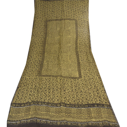 Sanskriti Vintage Long Dupatta/Stole Green Hand Block Printed Cotton Silk Veil