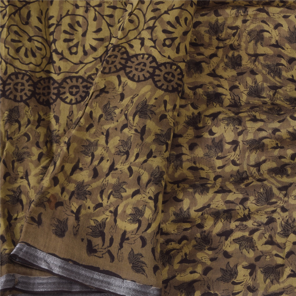 Sanskriti Vintage Lang Dupatta/Stole Grøn Håndbloktrykt Bomuldssilke Slør