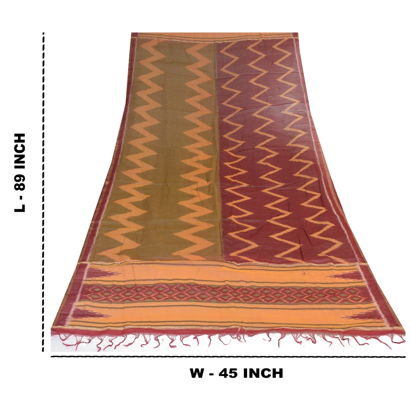Sanskriti Vintage Long Dupatta/Stole Cotton Silk Hand Ikat Woven Wrap Scarf Veil