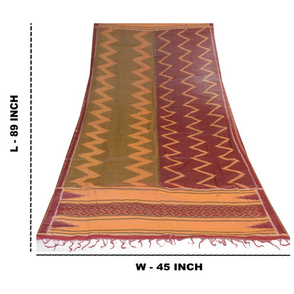 Sanskriti Vintage Long Dupatta/Stole Cotton Silk Hand Ikat Woven Wrap Scarf Veil