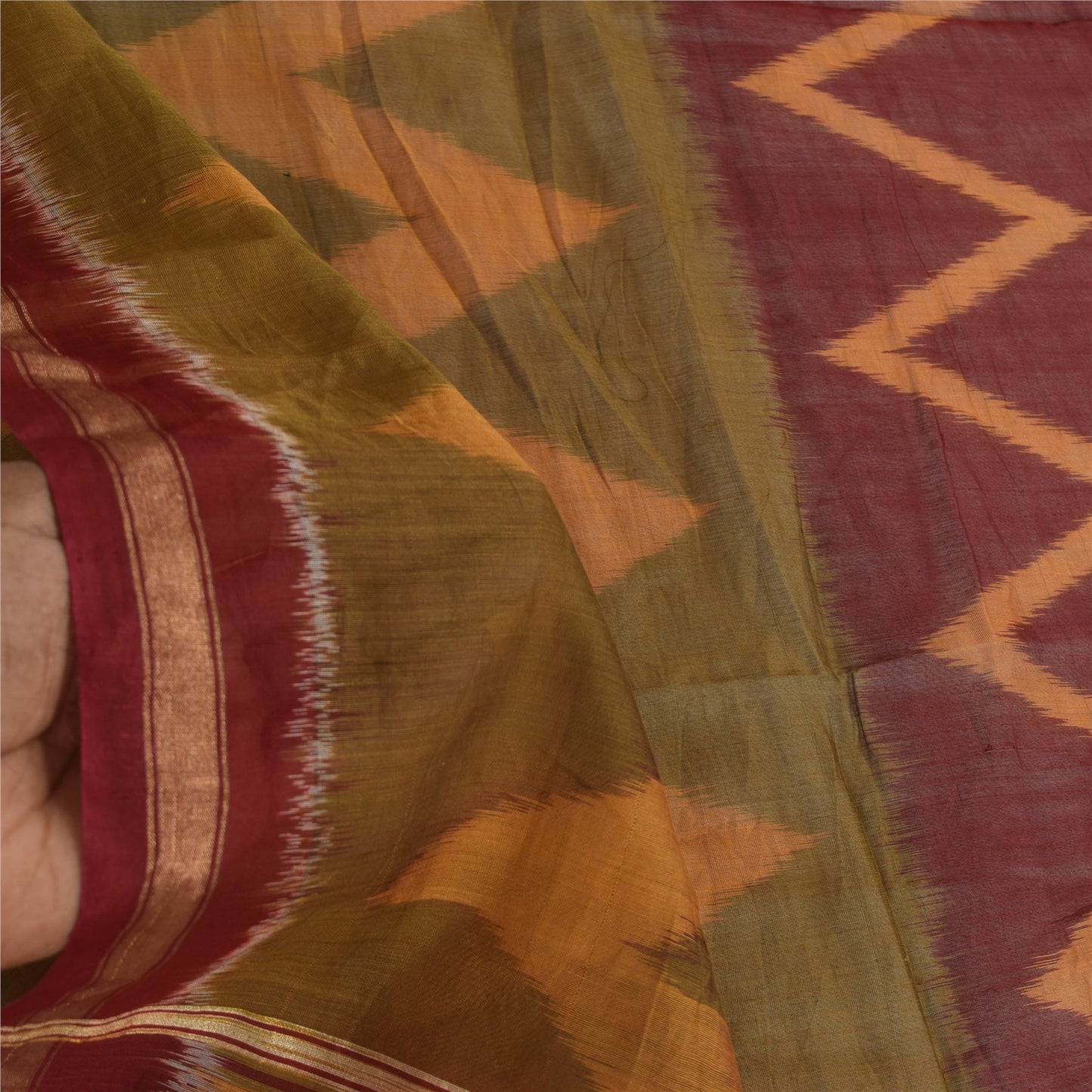 Sanskriti Vintage Long Dupatta/Stole Cotton Silk Hand Ikat Woven Wrap Scarf Veil