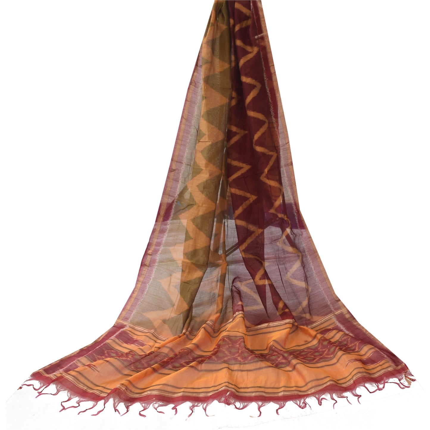 Sanskriti Vintage Long Dupatta/Stole Cotton Silk Hand Ikat Woven Wrap Scarf Veil