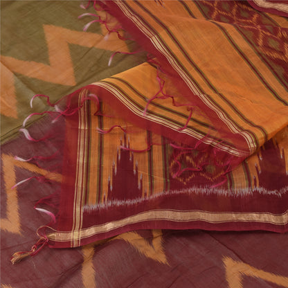Sanskriti Vintage Long Dupatta/Stole Cotton Silk Hand Ikat Woven Wrap Scarf Veil