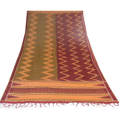Sanskriti Vintage Long Dupatta/Stole Cotton Silk Hand Ikat Woven Wrap Scarf Veil