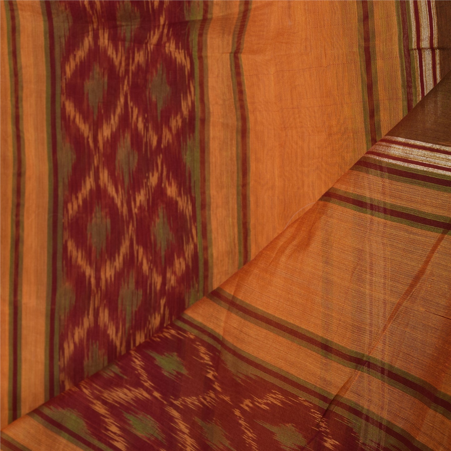 Sanskriti Vintage Long Dupatta/Stole Cotton Silk Hand Ikat Woven Wrap Scarf Veil