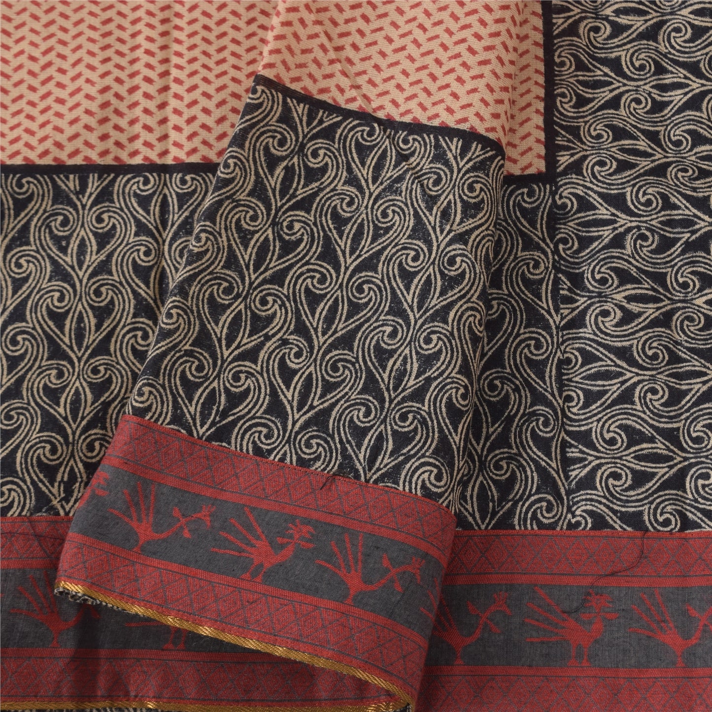 Sanskriti Vintage Long Dupatta/Stole Pure Silk Peach Printed Wrap Scarf Veil