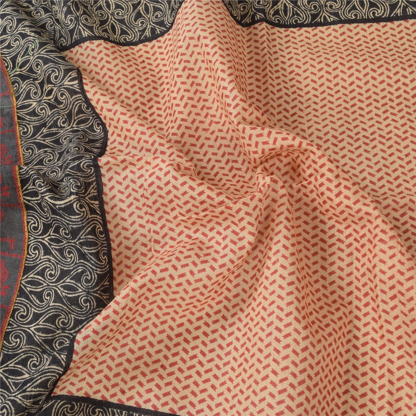 Sanskriti Vintage Long Dupatta/Stole Pure Silk Peach Printed Wrap Scarf Veil