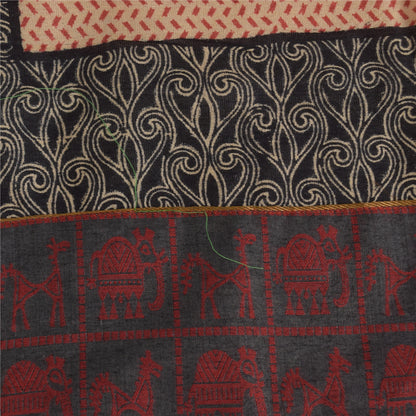 Sanskriti Vintage Long Dupatta/Stole Pure Silk Peach Printed Wrap Scarf Veil