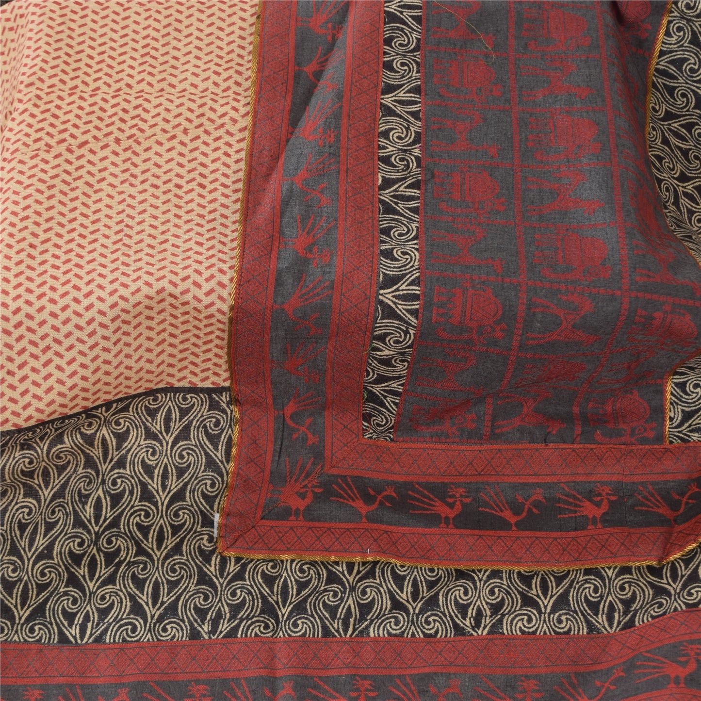 Sanskriti Vintage Long Dupatta/Stole Pure Silk Peach Printed Wrap Scarf Veil