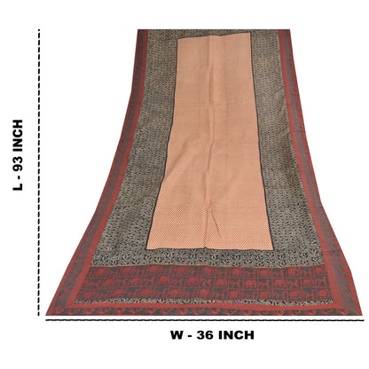 Sanskriti Vintage Long Dupatta/Stole Pure Silk Peach Printed Wrap Scarf Veil