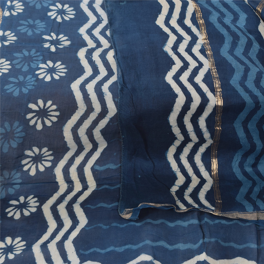 Sanskriti Vintage Long Dupatta/Stole Pure Cotton Bagru Blue Hand Block Wrap Veil