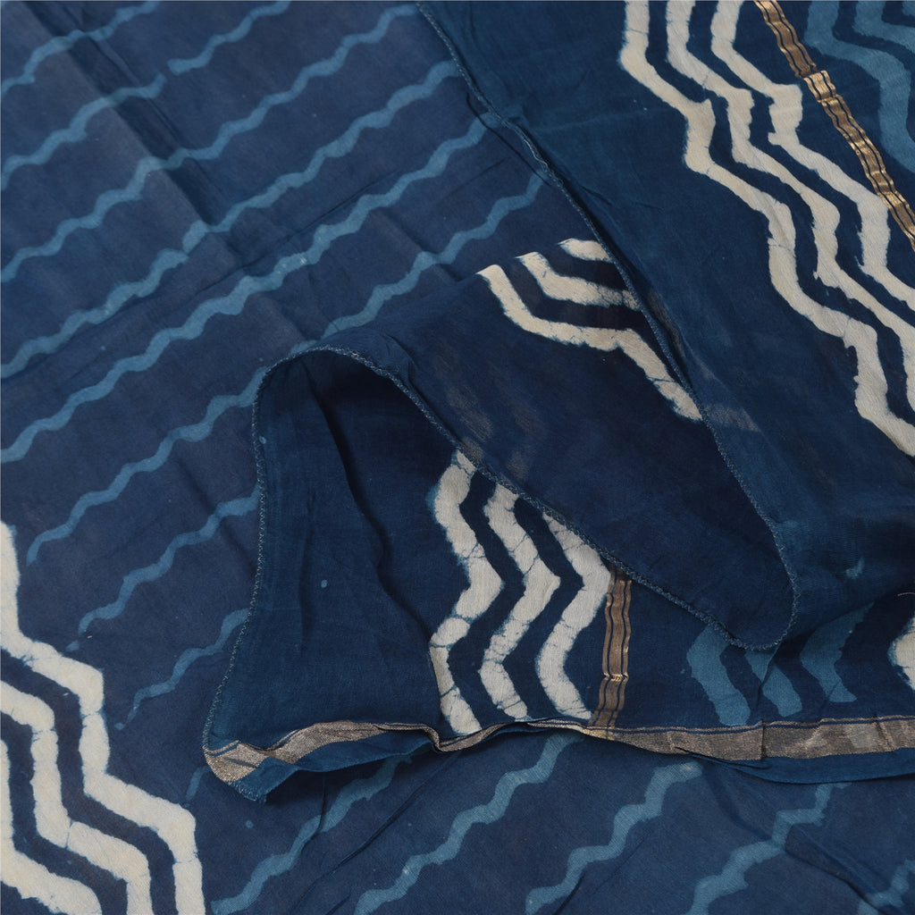 Sanskriti Vintage Long Dupatta/Stole Pure Cotton Bagru Blue Hand Block Wrap Veil