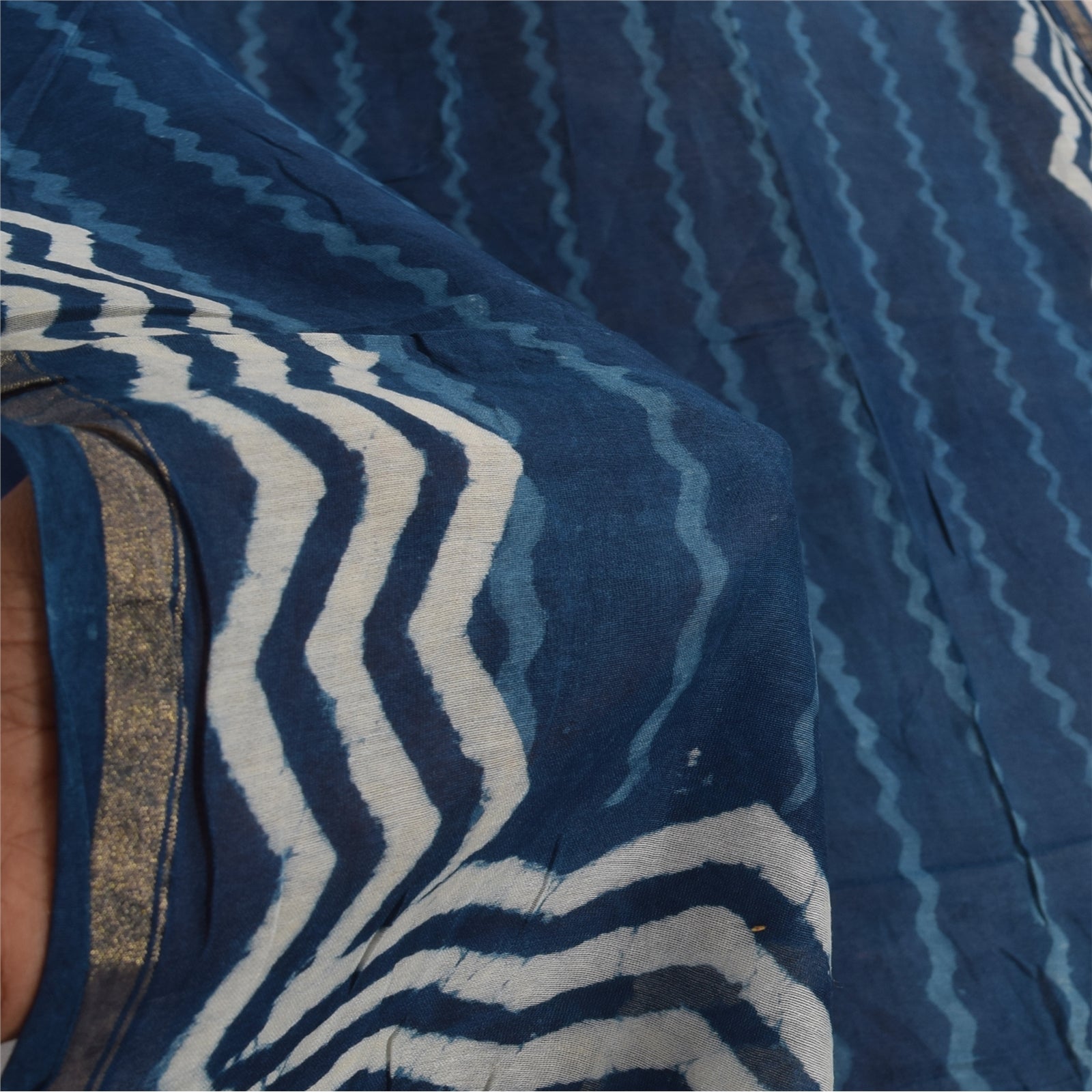 Sanskriti Vintage Long Dupatta/Stole Pure Cotton Bagru Blue Hand Block Wrap Veil