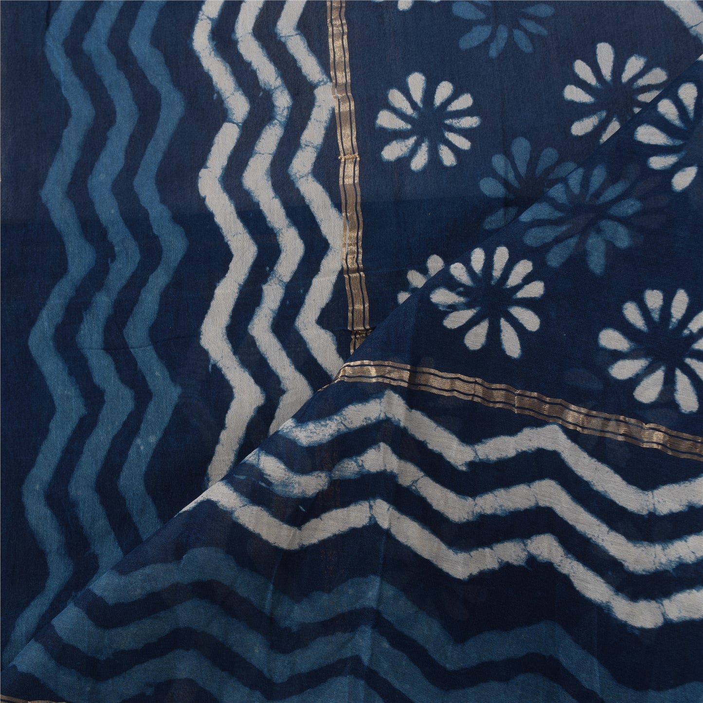 Sanskriti Vintage Long Dupatta/Stole Pure Cotton Bagru Blue Hand Block Wrap Veil