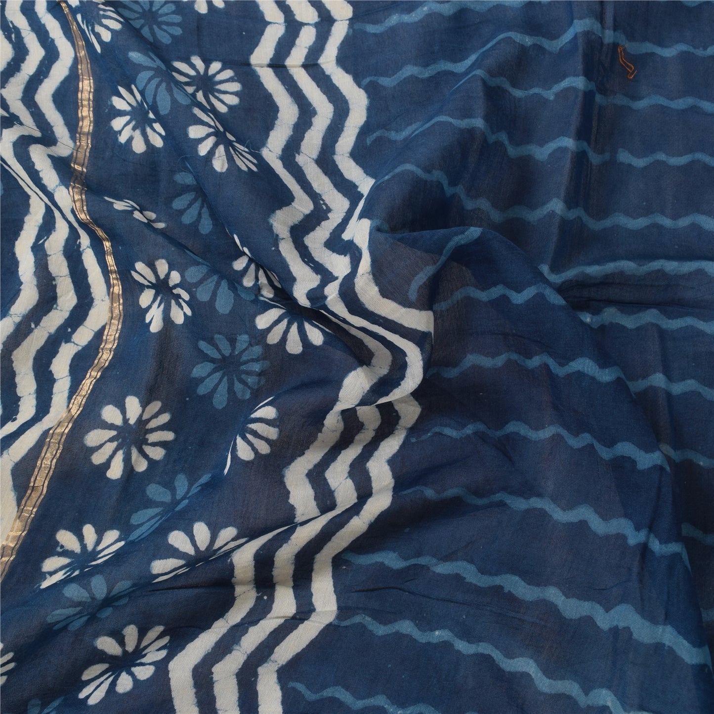 Sanskriti Vintage Long Dupatta/Stole Pure Cotton Bagru Blue Hand Block Wrap Veil