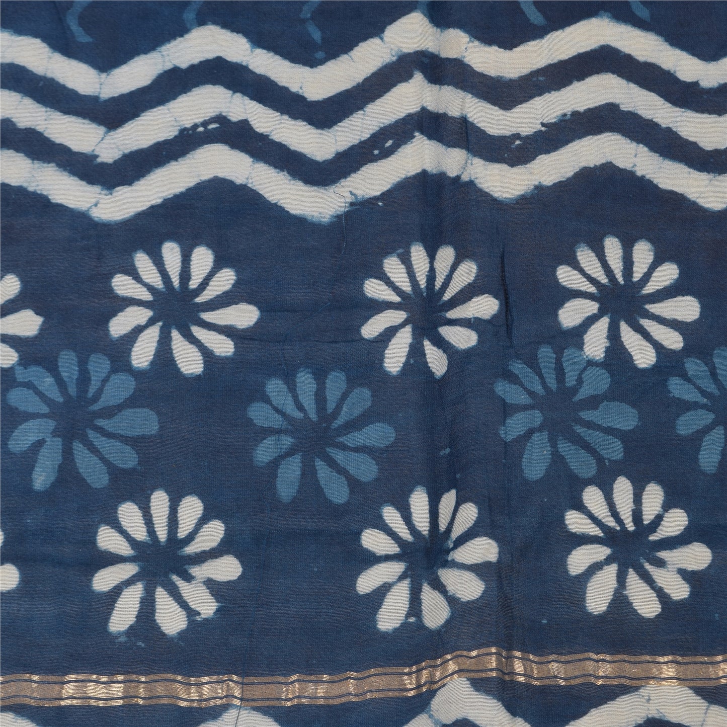 Sanskriti Vintage Long Dupatta/Stole Pure Cotton Bagru Blue Hand Block Wrap Veil