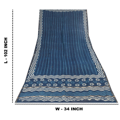 Sanskriti Vintage Long Dupatta/Stole Pure Cotton Bagru Blue Hand Block Wrap Veil