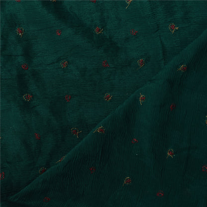 Sanskriti Vintage Long Dupatta/Stole Pure Silk Green Hand Beaded Scarf Veil