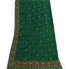 Sanskriti Vintage Long Dupatta/Stole Pure Silk Green Hand Beaded Scarf Veil