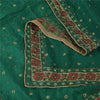 Sanskriti Vintage Long Dupatta/Stole Pure Silk Green Hand Beaded Scarf Veil